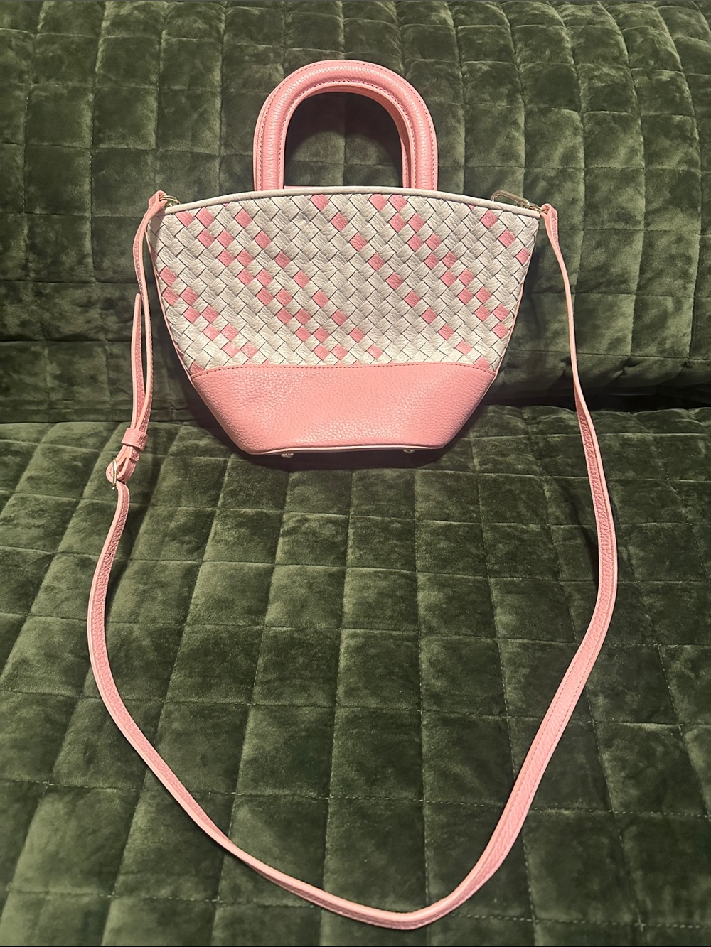 Draper James Pink and Cream Woven Top-Handle Crossbody Bag